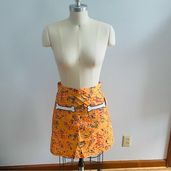 Smak Parlour x Flintstones Mustard & Orange Dino Print Mod Skirt-Size Medium-NWT - Picture 4 of 9